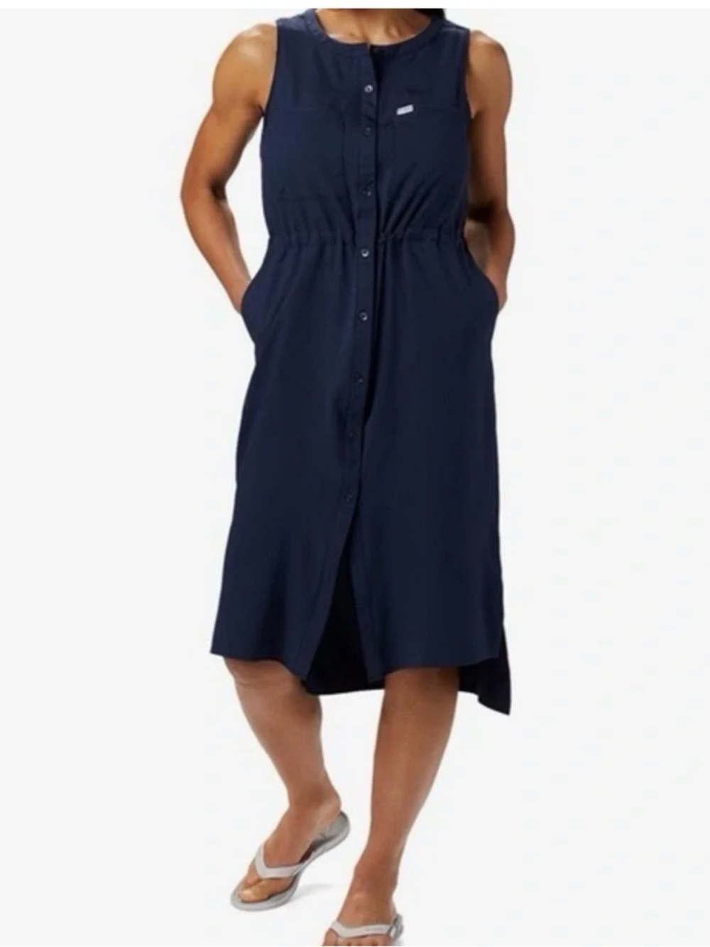 Columbia PNG Tamiami dress.  Navy Sleeveless Midi Dress